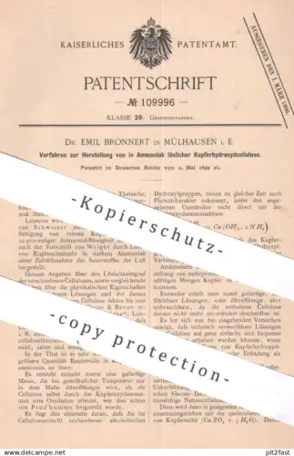 original Patent - Dr. Emil Bronnert , Mülhausen i. E. | 1899 | in Ammoniak lösliche Kupferhydroxydcellulose | Baumwolle