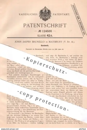 original Patent - John Jasper Brunello , Maybrury , USA , 1900 , Bandmaß | Maß , Maßband | Länge Messen , Längenmaß !!