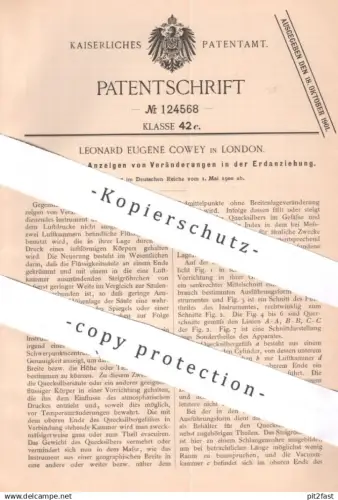 original Patent - Leonard Eugene Cowey , London , England , 1900 , Anzeige bei Veränderung der Erdanziehung | Luftdruck