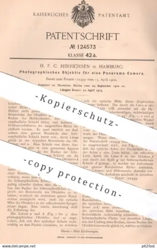 original Patent - H. F. C. Hinrichsen , Hamburg , 1900 , Photographisches Objektiv für eine Panorama - Camera | Kamera !