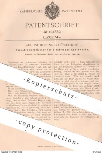 original Patent - August Berning , Düsseldorf , 1901 , Türstromschließer für elektrische Läutewerke | Tür - Schließe