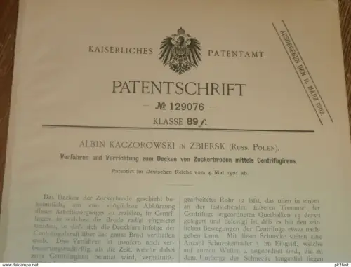original Patent - Albin Kaczorowski in Zbiersk / Polen , 4.05.1901 , Zuckerbrot , Brot , Bäcker , Bäckerei !!!