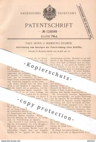 original Patent - Paul Horn , Hamburg / Eilbeck , 1900 , Anzeigen v. Schiff - Fahrtrichtung | Schiffe Signal Dampfschiff