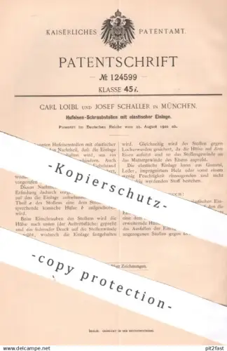 original Patent - Carl Loibl , Josef Schaller , München | 1900 | Hufeisen - Schraubstollen mit elastischer Einlage !!