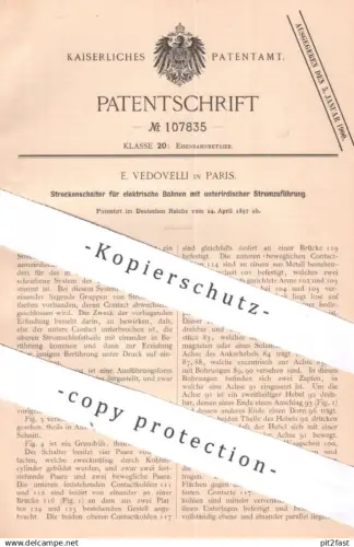 original Patent - E. Vedovelli , Paris , Frankreich | 1897 | Streckenschalter für elektr. Bahn | Straßenbahn , Eisenbahn
