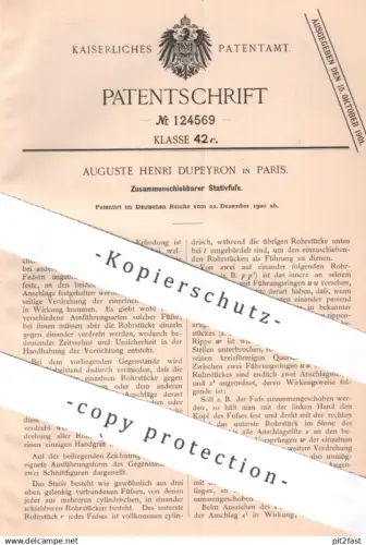 original Patent - Auguste Henri Dupeyron , Paris , Frankreich | 1900 | Zusammenschiebbarer Stativfuß | Stativ | Rohr !!