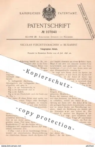 original Patent - Nicolas Flechtenmacher , Bukarest , Rumänien | 1898 | Telegraphen Relais | Telegraphy , Elektromagnet
