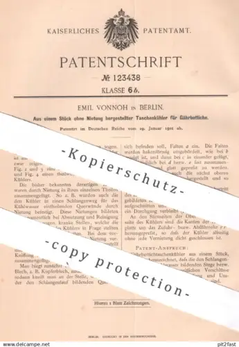 original Patent - Emil Vonnoh , Berlin | 1901 | Taschenkühler für Gährbottich | Bottich , Kühlung , Kühler | Brauerei