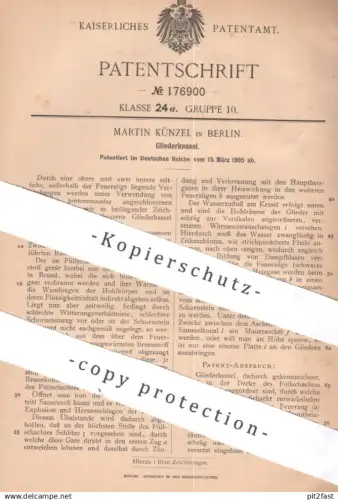 original Patent - Martin Künzel , Berlin | 1905 | Gliederkessel | Kessel , Dampfkessel , Wasserkessel | Heizung
