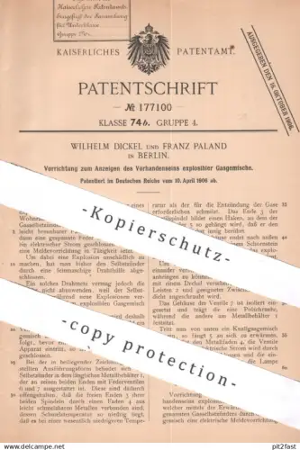 original Patent - Wihelm Dickel | Franz Paland , Berlin | 1906 | Meldung explosibler Gasgemische | Gas Bergwerk Bergbau