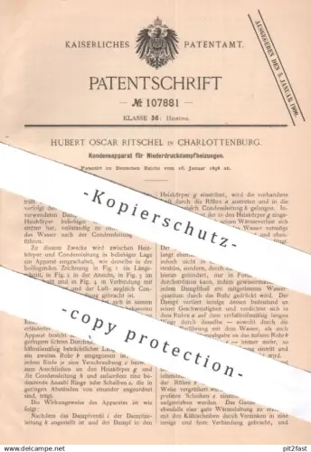 original Patent - Hubert Oscar Ritschel , Berlin / Charlottenburg | 1898 | Kondensapparat für Dampfheizungen | Heizung