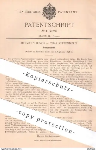 original Patent - Hermann Jungk , Berlin / Charlottenburg , 1898 , Pumpenventil | Pumpe , Pumpen , Ventil , Buffer , Hub