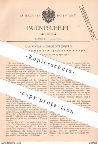original Patent - G. A. Wayss , Berlin / Charlottenburg | 1898 | Eisenbetonkonstruktion | Stahl , Beton | Bewehrung !!