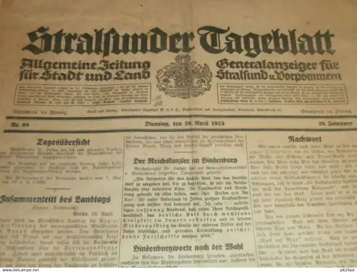 Tageblatt Stralsund , 28.04.1925 , Göslow , Richtenberg ,  Anklam , Swinemünde , Jugendrotkreuz ,  Mecklenburg