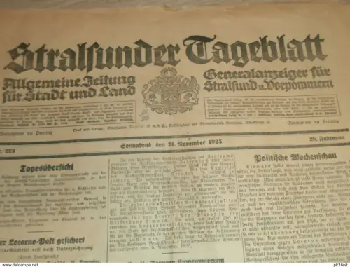 Tageblatt Stralsund , 21.11.1925 , Moslem Problem , Greifenberg , Barth , Ribnitz , Willershusen b. Grimmen Mecklenburg
