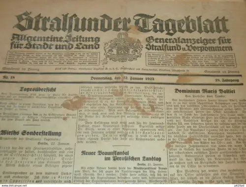 Tageblatt Stralsund , 22.01.1925, Bergen , Saßnitz , Göhren , Stettin , Wittenhagen b. Grimmen , Bussvitz Mecklenburg !!