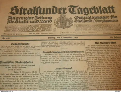Tageblatt Stralsund , 2.11.1925 , Clevenow , Cummerow-Heide , Gr. Plauderberg , Wismar , Bismarck-Jugend Mecklenburg !!!