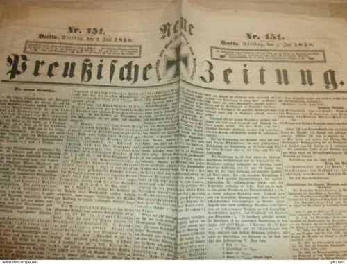 Preußische Zeitung , 2.07.1858 , Preußen , Preussen ,  Pillau , Breslau , Hamm , RAR !!!