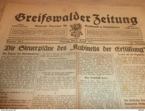 Zeitung Greifswald , 9.08.1921 , Säuglingsfürsorge in Gützkow , Schrotmühle Lassan , Waschow , Gladrow , Mecklenburg !!!