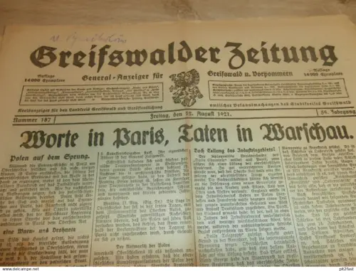 Zeitung Greifswald , 12.08.1921 , Brot und Mehl , Dr. Franz Schütt , Botanik , Katzow , Helmshagen Hof 1 , Mecklenburg