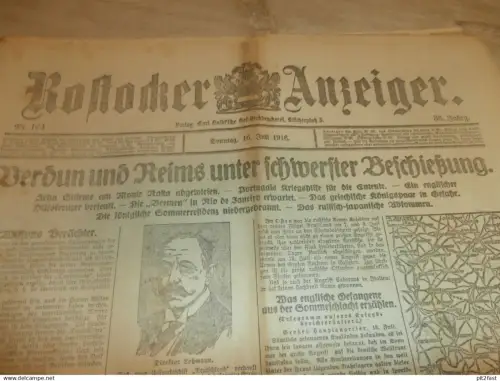 Anzeiger Rostock , 16.07.1916 , Verdun und Reims , Auszeichnungen an Mecklenburger , Wismar , Güstrow , Mecklenburg