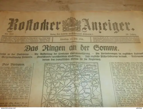 Anzeiger Rostock , 11.07.1916 , Somme , Eisenbahnunglück b. Krakow , Brüel , Gadebusch , Ludwigslust , Mecklenburg