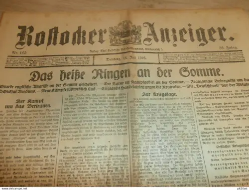 Anzeiger Rostock , 18.07.1916 , Somme , Kriegsauszeichnungen an Mecklenburger , Friedrich Franz Eisenbahn , Mecklenburg