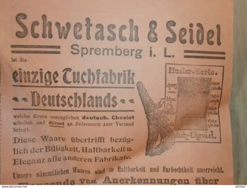 Karte Schwetasch & Seidel - Tuchfabrik in Spremberg i. Lausitz , ca. 1905 , Reklame / Werbung !!!
