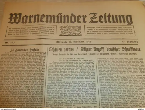 Zeitung Warnemünde , 16.12.1942, Schnellboote , Heimatflak , Reichspost , Rostock , Mecklenburg