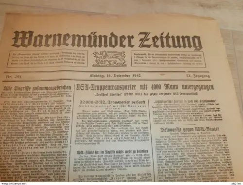 Zeitung Warnemünde , 14.12.1942, Panzer , Kleiderkarte , Blücher in Rostock , Mecklenburg