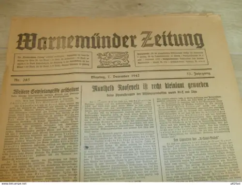 Zeitung Warnemünde , 7.12.1942, Eichenlaub , Panzer , HJ , Polizei , Zuchthaus , Ribnitz , Laage , Rostock , Mecklenburg