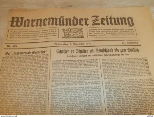 Zeitung Warnemünde , 3.12.1942 , Malchin , Neubukow , Rostock , Mecklenburg !!