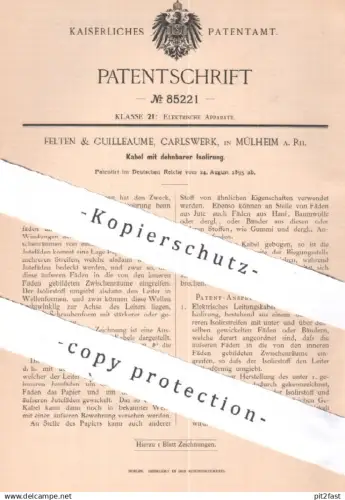 original Patent - Felten & Guilleaume  , Carlswerk , Mülheim a. Rh. , 1895 , Kabel mit Isolierung | Elektrik , Strom
