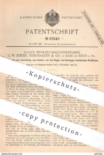 original Patent - Kalker Werkzeugmaschinenfabrik L. W. Breuer , Schumacher & Co. Köln / Rhein / Kalk | Profileisen Eisen