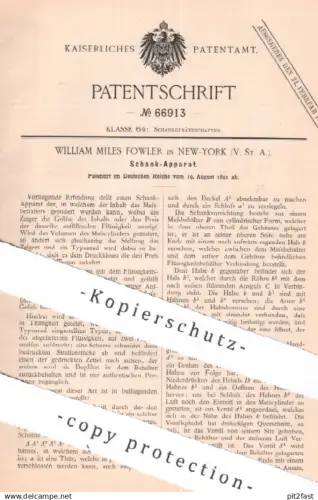 original Patent - William Miles Fowler , New York , USA , 1891 , Schank - Apparat | Ausschank , Zapfhahn , Bier !!