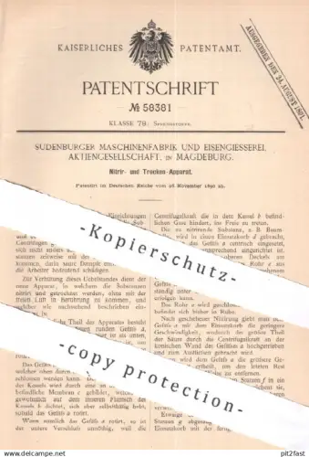 original Patent - Sudenberger Maschinenfabrik & Eisengießerei AG Magdeburg | 1890 | Nitrier- & Trockenapparat | Trocknen