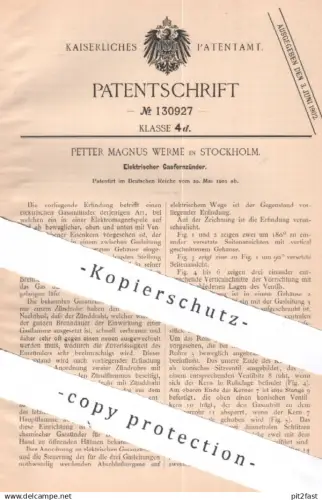 original Patent - Petter Magnus Wermé , Stockholm , Schweden , 1901 , Elektrischer Gasfernzünder | Gas Zünder , Zündung