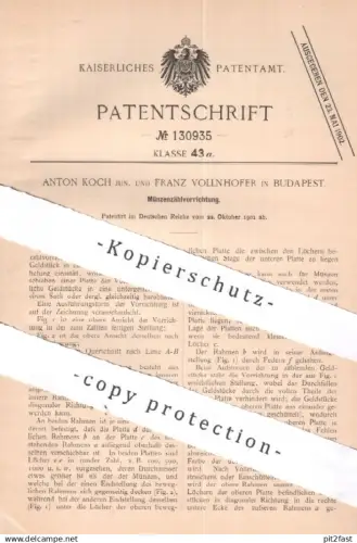 original Patent - Anton Koch & Franz Vollnhofer , Budapest Ungarn , 1901 , Münzenzählvorrichtung | Münzen , Münze , Geld