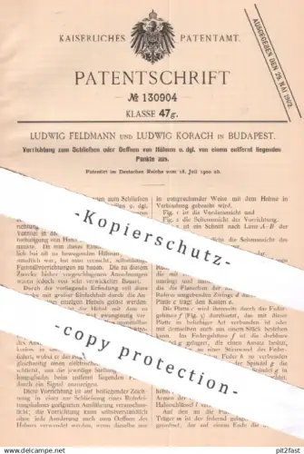 original Patent - Ludwig Feldmann & L. Korach , Budapest , Ungarn , 1900 , Schließen o. Öffnen von Wasserhahn o. Ventil