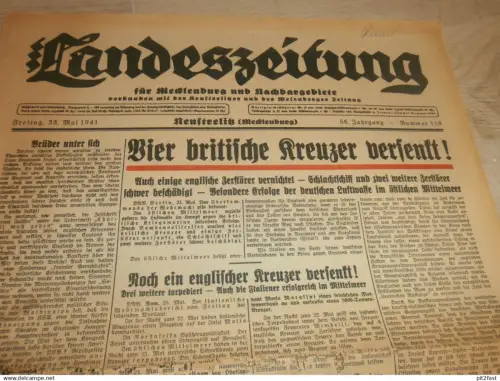 Landeszeitung Neustrelitz , 23.05.1941 , Neustrelitz und Umgebung , mit Reklame !! RAR !! Mecklenburg !!