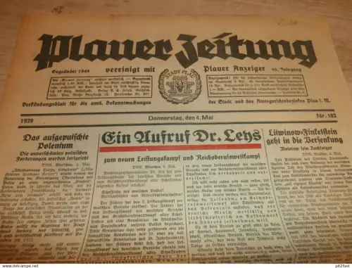 Plauer Zeitung , 4.05.1939 , Plau und Umgebung , mit Reklame !! RAR !! Mecklenburg !!
