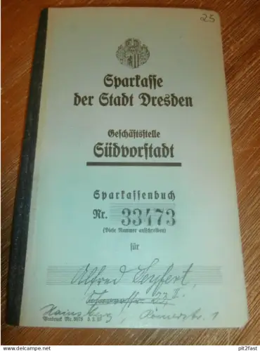 altes Sparbuch Dresden Südvorstadt , 1933 - 1945 , Alfred Seyfert in Hainsberg / Freital , Sparkasse , Bank !!