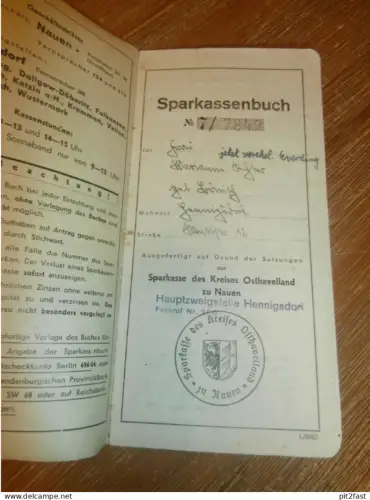 altes Sparbuch Nauen / Hennigsdorf , 1942 - 1944 , Marianne Everding in Nauen , geb. Richter , Sparkasse , Bank !!