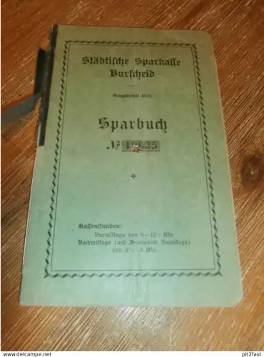 altes Sparbuch Burscheid , 1929 - 1959 , Fritz Ledermann in Remscheid / Burscheid , Sparkasse , Bank !!