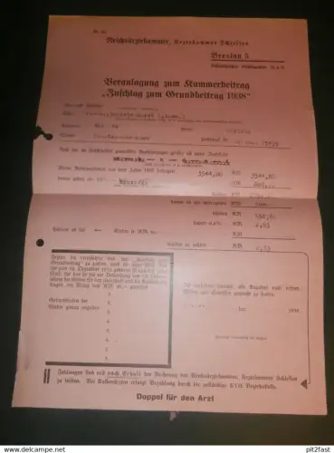 Reichsärztekammer Schlesien , 1937 , Görlitz , Dokument Arzt , Krankenhaus !!!