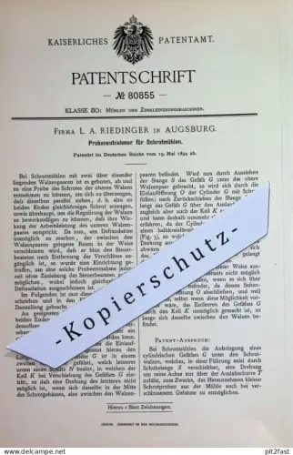 original Patent - L. A. Riedinger , Augsburg | 1894 | Probenentnehmer für Schrotmühle | Mühle , Mühlen , Mehl