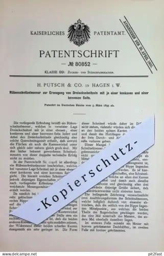 original Patent - H. Putsch & Co. , Hagen / Westfalen | 1893 | Rübenschnitzelmesser | Rüben - Schnitzelmesser | Messer