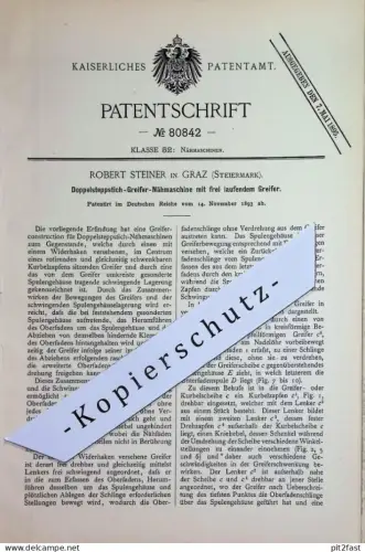 original Patent - Robert Steiner , Graz , Steiermark , Österreich | 1893 | Doppelsteppstich - Greifer - Nähmaschine !!