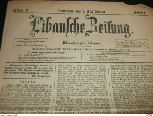 alte Zeitung  - Libau /Liepāja  - 1881 , No°2 , Lettland , Reklame , Werbung !!