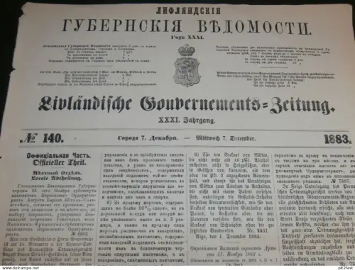 Gouvernements Zeitung 1883 , N°140 , Riga , Wolmar / Valmiera , Lettland , Ritau !!